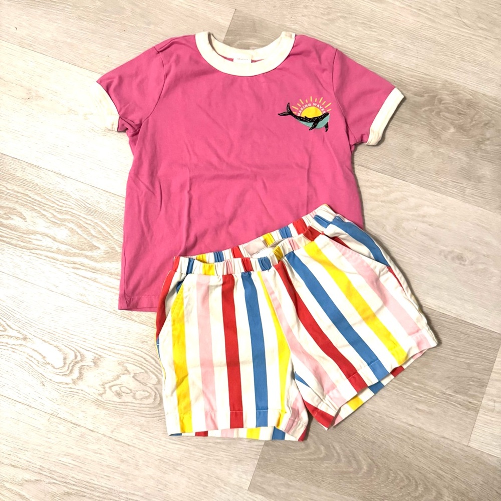 Hanna Andersson Pink Whale  Set with Striped Shorts